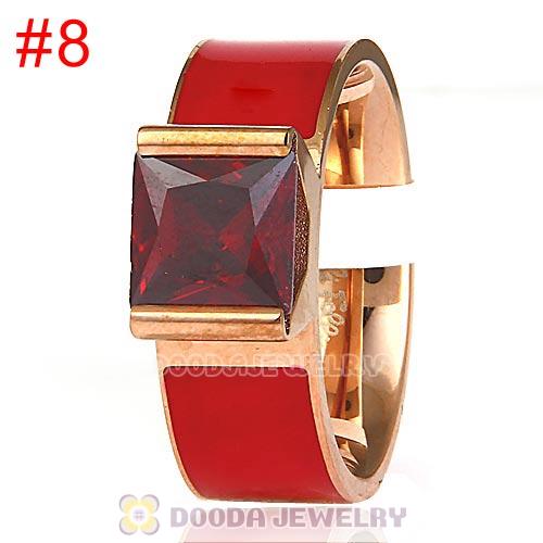 High Quality Rose Golden Titanium Steel Finger Ring with Red CZ Stone