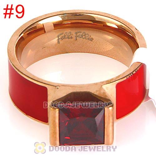 High Quality Rose Golden Titanium Steel Finger Ring with Red CZ Stone