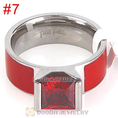 High Quality Silver Plated Titanium Steel Finger Ring with Red CZ Stone