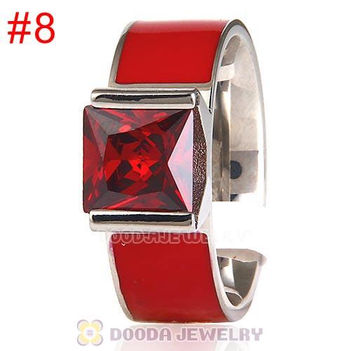 High Quality Silver Plated Titanium Steel Finger Ring with Red CZ Stone