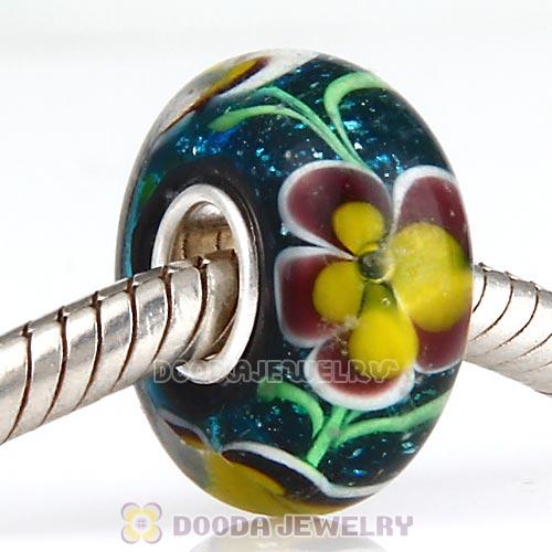 Silver Bits Flower Glass Beads in 925 Silver Single Core