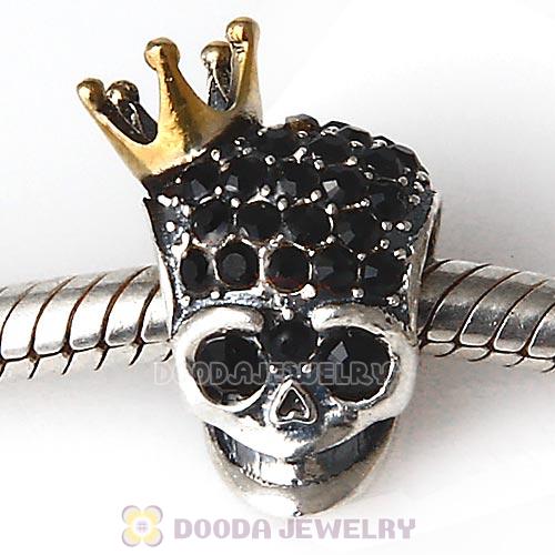 Gold Plated Crown Sterling Silver Skull Highness Bead with Jet Austrian Crystal