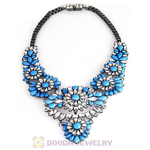 Luxury brand Blue Resin Crystal Flower Statement Necklaces Wholesale