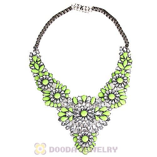Luxury brand Green Resin Crystal Flower Statement Necklaces Wholesale