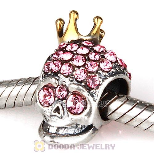 Gold Plated Crown Sterling Silver Skull Highness Bead with Light Rose Austrian Crystal