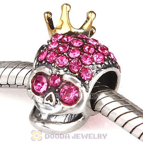 Gold Plated Crown Sterling Silver Skull Highness Bead with Rose Austrian Crystal