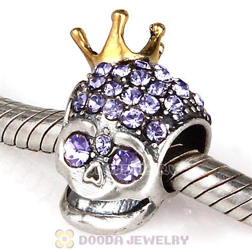 Gold Plated Crown Sterling Silver Skull Highness Bead with Tanzanite Austrian Crystal