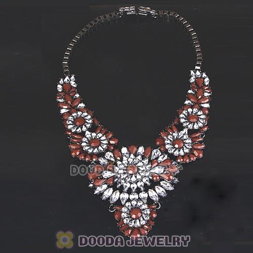 Luxury brand Brown Resin Crystal Flower Statement Necklaces Wholesale