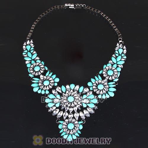 Luxury brand Turquoise Resin Crystal Flower Statement Necklaces Wholesale