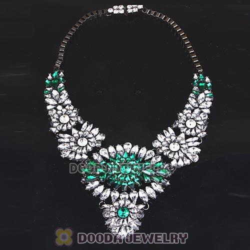 Luxury brand White Green Crystal Flower Statement Necklaces Wholesale