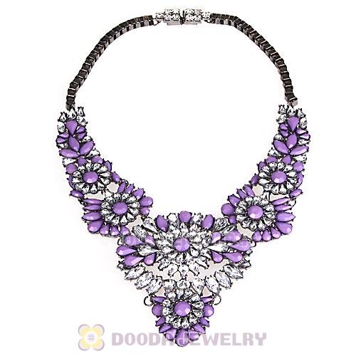 Luxury brand Purple Resin Crystal Flower Statement Necklaces Wholesale