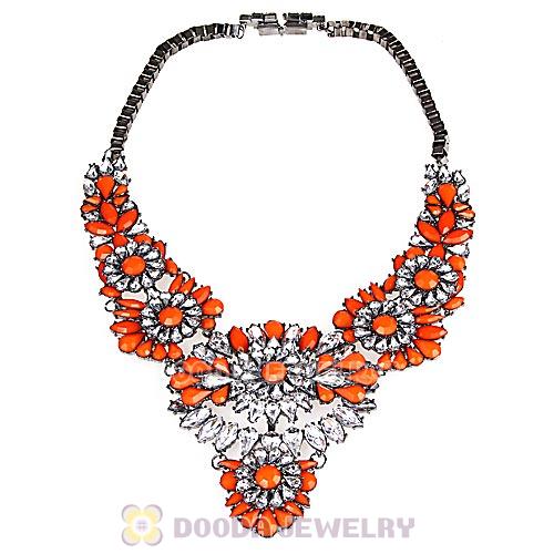 Luxury brand Orange Resin Crystal Flower Statement Necklaces Wholesale