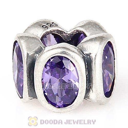 S925 Sterling Silver European Style Beads with purple Stone