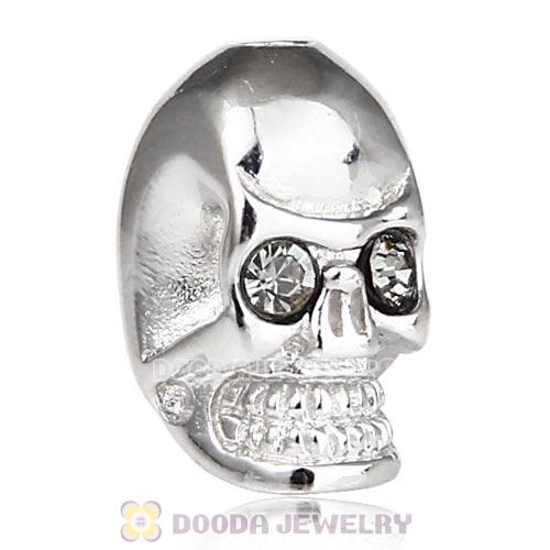 8×14mm Rhodium plated Sterling Silver Skull Head Bead with Black Diamond Austrian Crystal