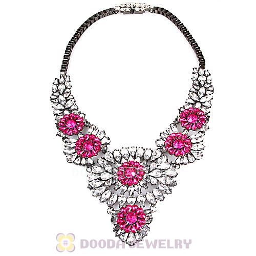 Luxury brand White Roseo Crystal Flower Statement Necklaces Wholesale