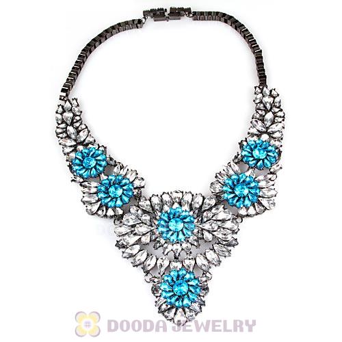 Luxury brand White Blue Crystal Flower Statement Necklaces Wholesale