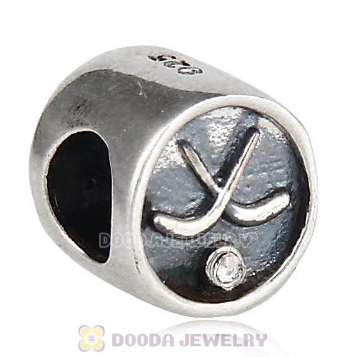 925 Sterling Silver Hockey Puck Sports Bead with Crystal