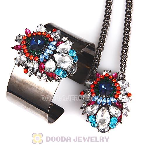 Multi Color Resin Crystal Pendant Necklace and Bangle Set Wholesale