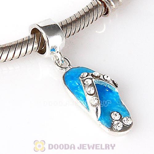 European Style Silver Beads Dangle Blue Slipper with Stone