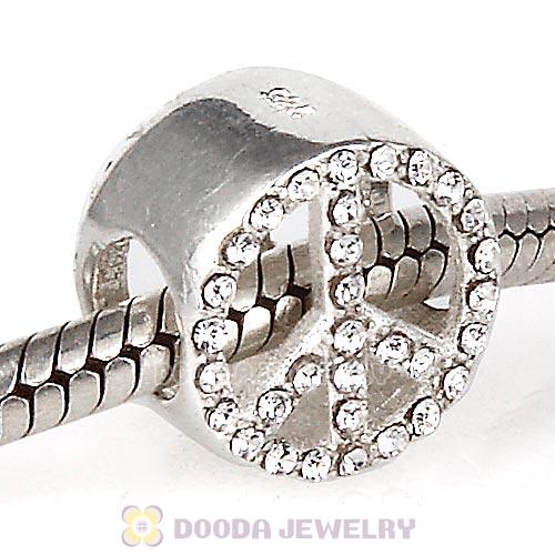 Sterling Silver Peace Button Beads with Crystal Austrian Crystal