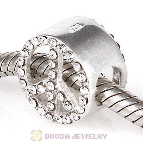 Sterling Silver Peace Button Beads with Crystal Austrian Crystal