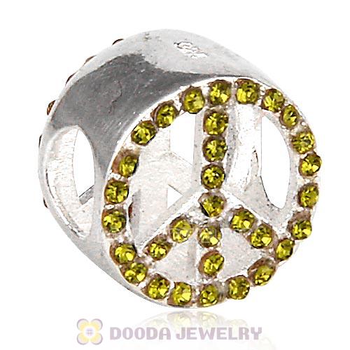Sterling Silver Peace Button Beads with Olivine Austrian Crystal