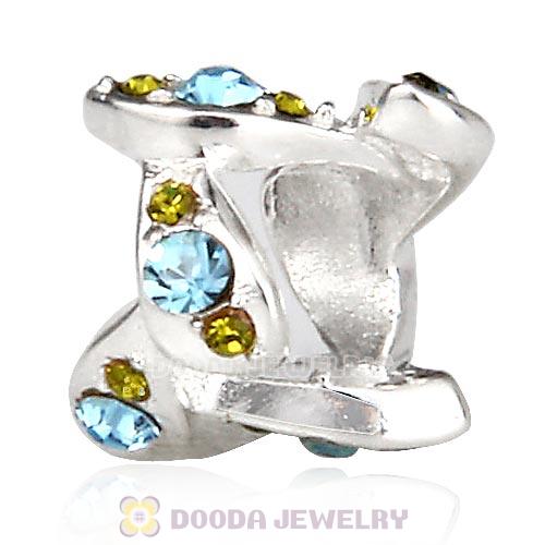 Sterling Silver Leaf Beads with Aquamarine Olivine Austrian Crystal