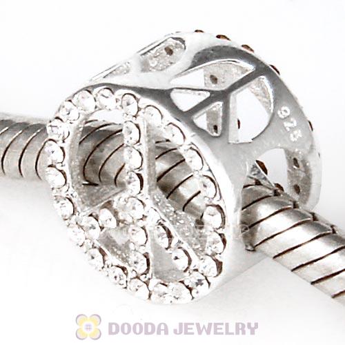 Sterling Silver Pave Peace Beads with Crystal Austrian Crystal