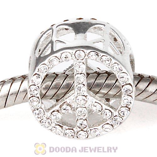 Sterling Silver Pave Peace Beads with Crystal Austrian Crystal