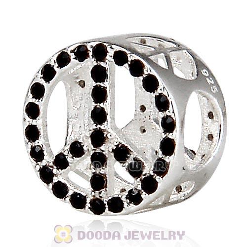 Sterling Silver Pave Peace Beads with Jet Austrian Crystal