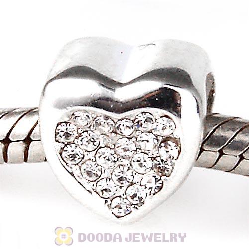 Sterling Silver Glitter Heart Beads with Crystal Austrian Crystal