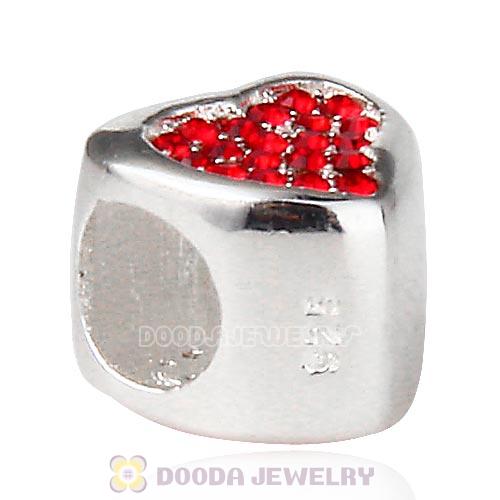 Sterling Silver Glitter Heart Beads with Light Siam Austrian Crystal