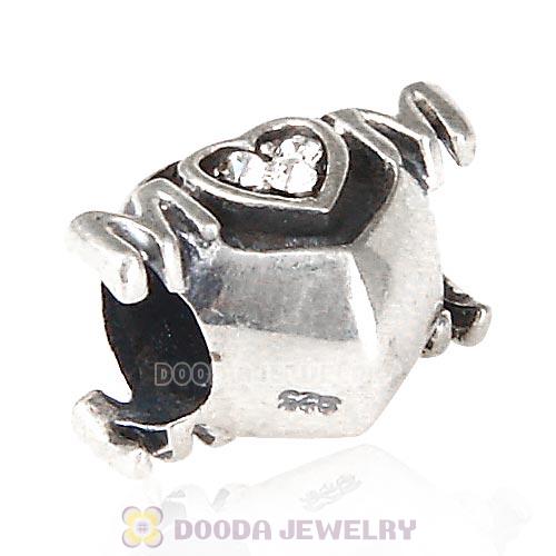 Sterling Silver European MOM Heart Bead with Crystal Austrian Crystal