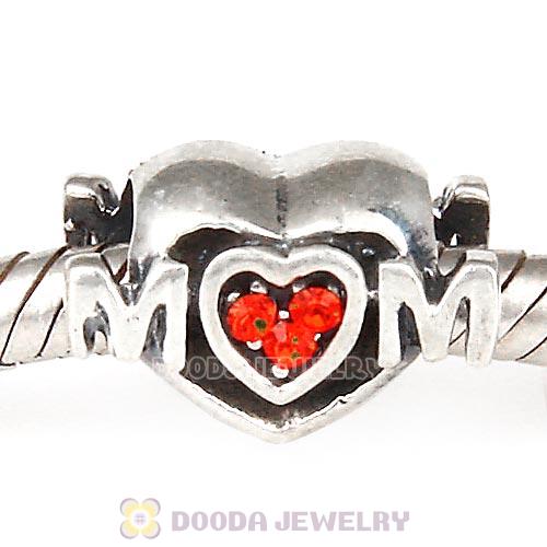 Sterling Silver European MOM Heart Bead with Hyacinth Austrian Crystal