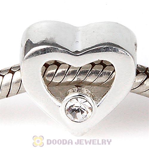 Sterling Silver European Heart Beads with Crystal Austrian Crystal