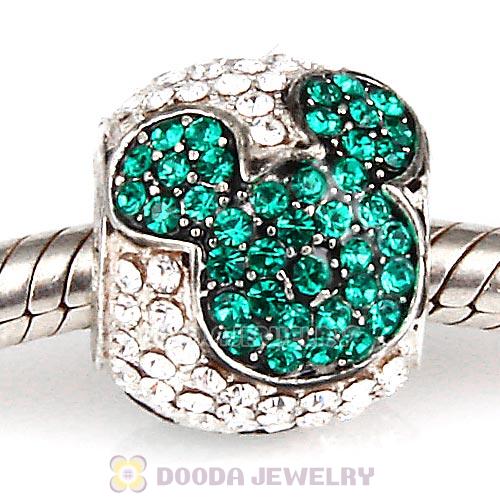 Sterling Silver Jeweled Mickey Charms with Emerald and Clear Austrian Crystal