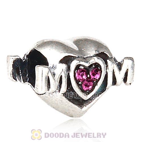 Sterling Silver European MOM Heart Bead with Amethyst Austrian Crystal