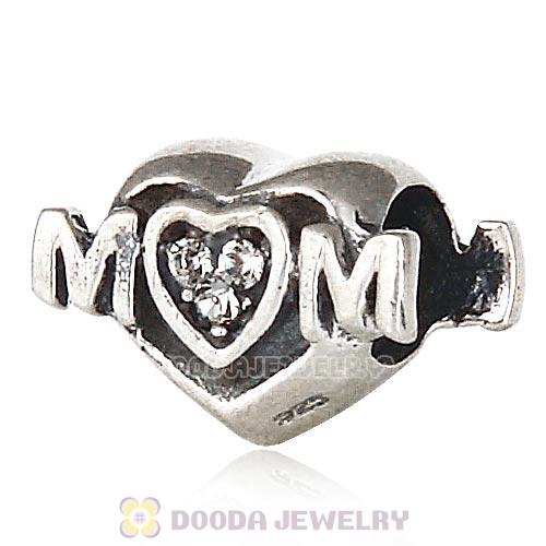 Sterling Silver European MOM Heart Bead with Black Diamond Austrian Crystal