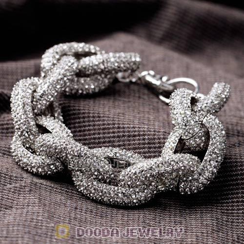 Silver Plated Brand Alloy Ring Connection Bracelet with Crystal