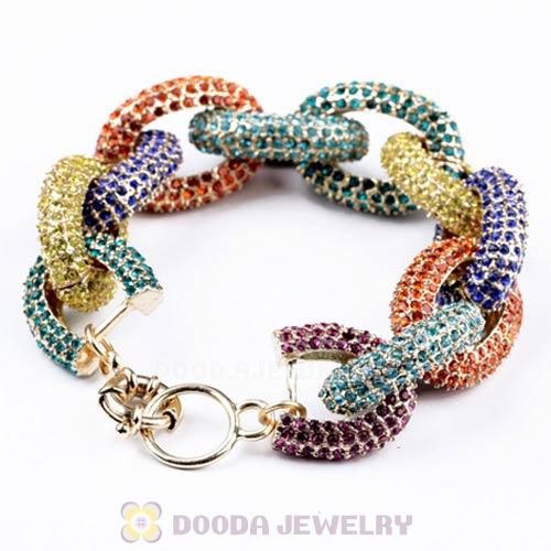 Gold Plated Brand Alloy Ring Connection Bracelet with MultiColor Crystal