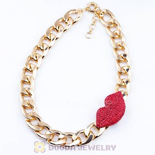 Gold Plated Fashion Red Crystal Lip Necklaces Wholesale