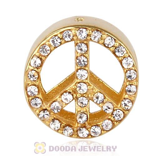 Gold Plated Sterling Silver Peace Button Beads with Crystal Austrian Crystal