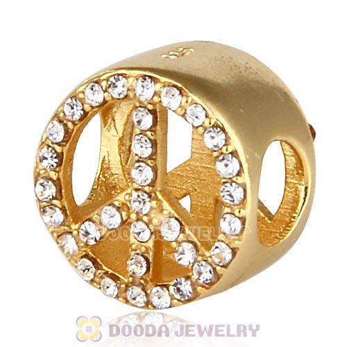 Gold Plated Sterling Silver Peace Button Beads with Crystal Austrian Crystal