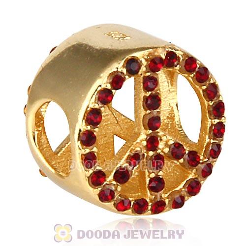 Gold Plated Sterling Silver Peace Button Beads with Siam Austrian Crystal