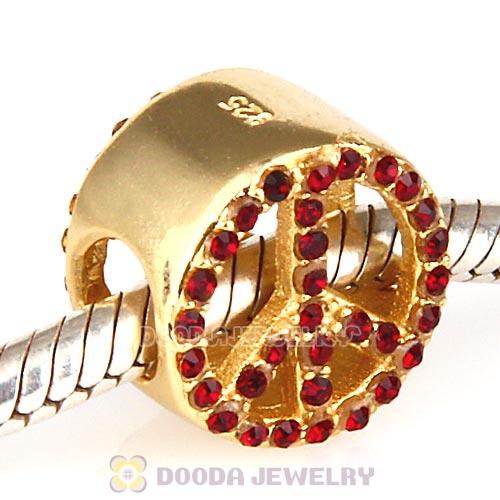 Gold Plated Sterling Silver Peace Button Beads with Siam Austrian Crystal