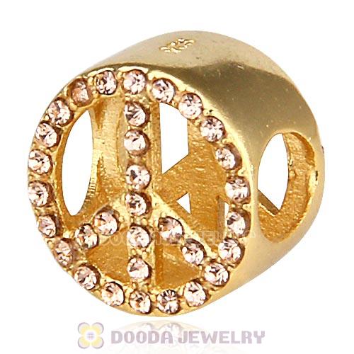 Gold Plated Sterling Silver Peace Button Beads with Light Peach Austrian Crystal