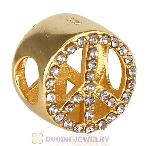 Gold Plated Sterling Silver Peace Button Beads with Black Diamond Austrian Crystal