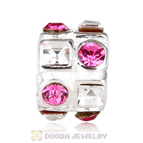 Sterling Silver Beads with Circle Rose Square Clear Austrian Crystal