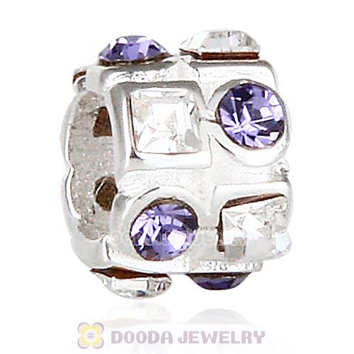 Sterling Silver Beads with Circle Tanzanite Square Clear Austrian Crystal
