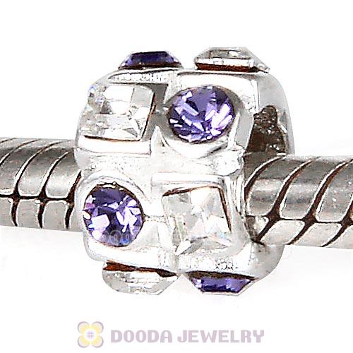 Sterling Silver Beads with Circle Tanzanite Square Clear Austrian Crystal